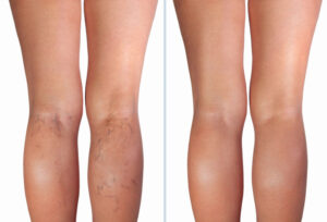porównanie nóg kobiety przed i po leczeniu żylaków